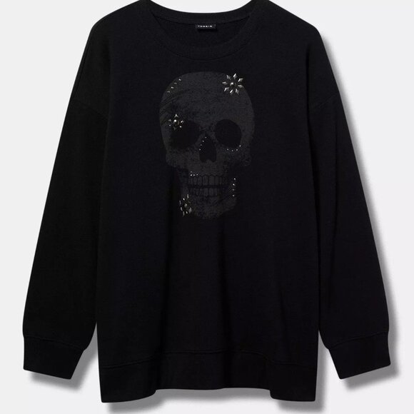 torrid Tops - Torrid Sweatshirt 2/4/5X-  Black Skull Studded Rhinestones Fleece Pullover Top